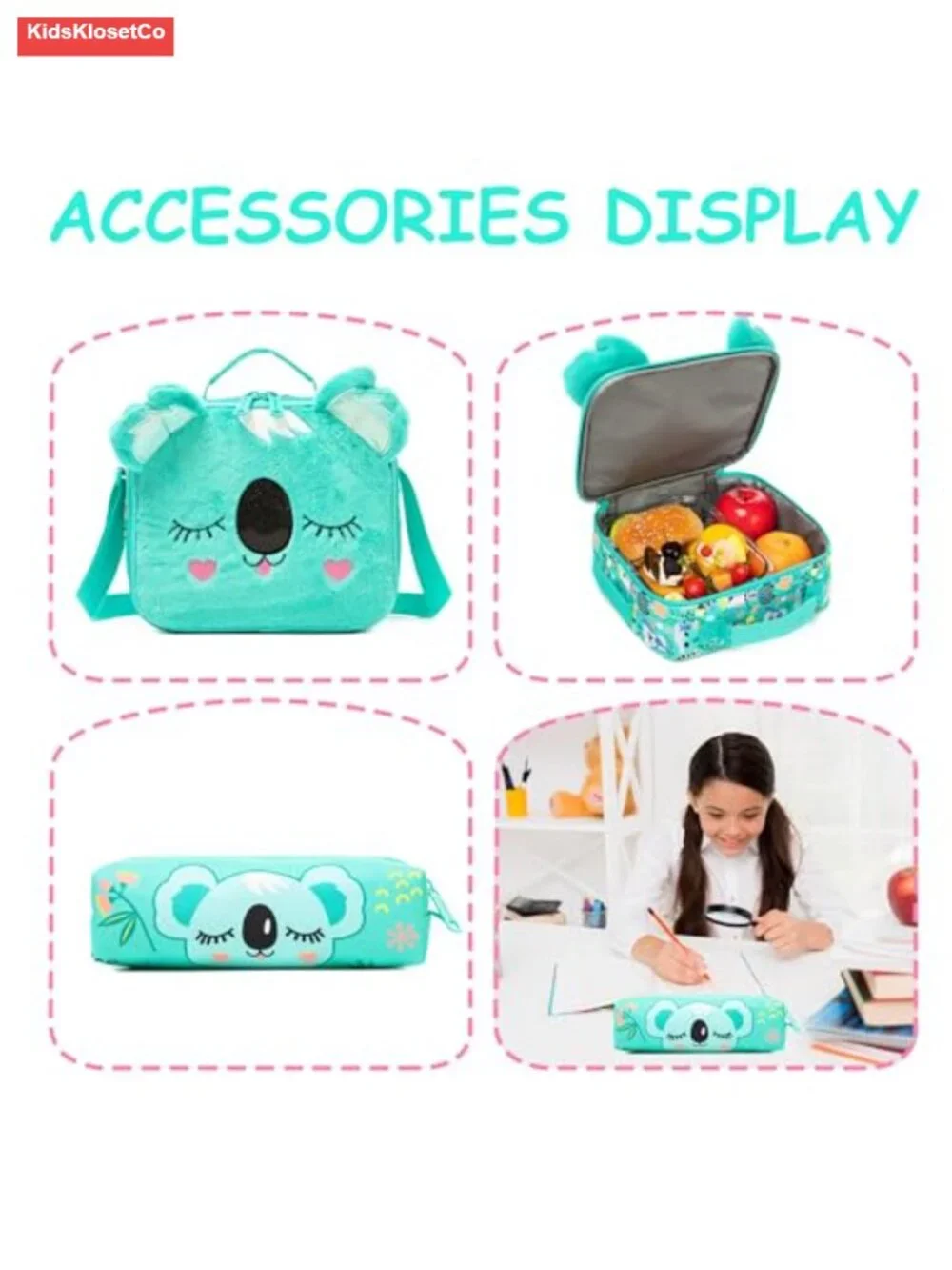 Rolling Backpack for Kids with Lunch Box & Pencil Case Wheeled Trolley Bag